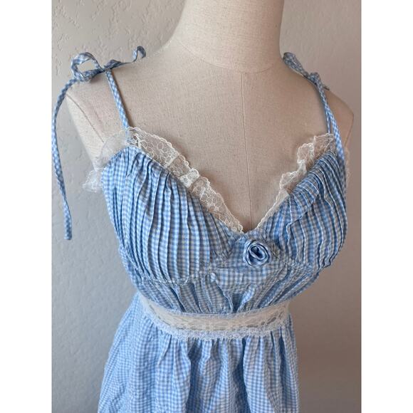 NWT Pink Coconut Blue Gingham Lace Mini Dress Coquette Cottagecore size M - Picture 10 of 12